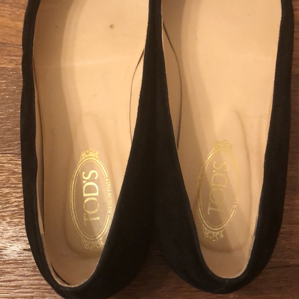 Tod's Black Suede Ballet Flats Square Buckle Designer Shoes Size 36.5 - Picture 4 of 6